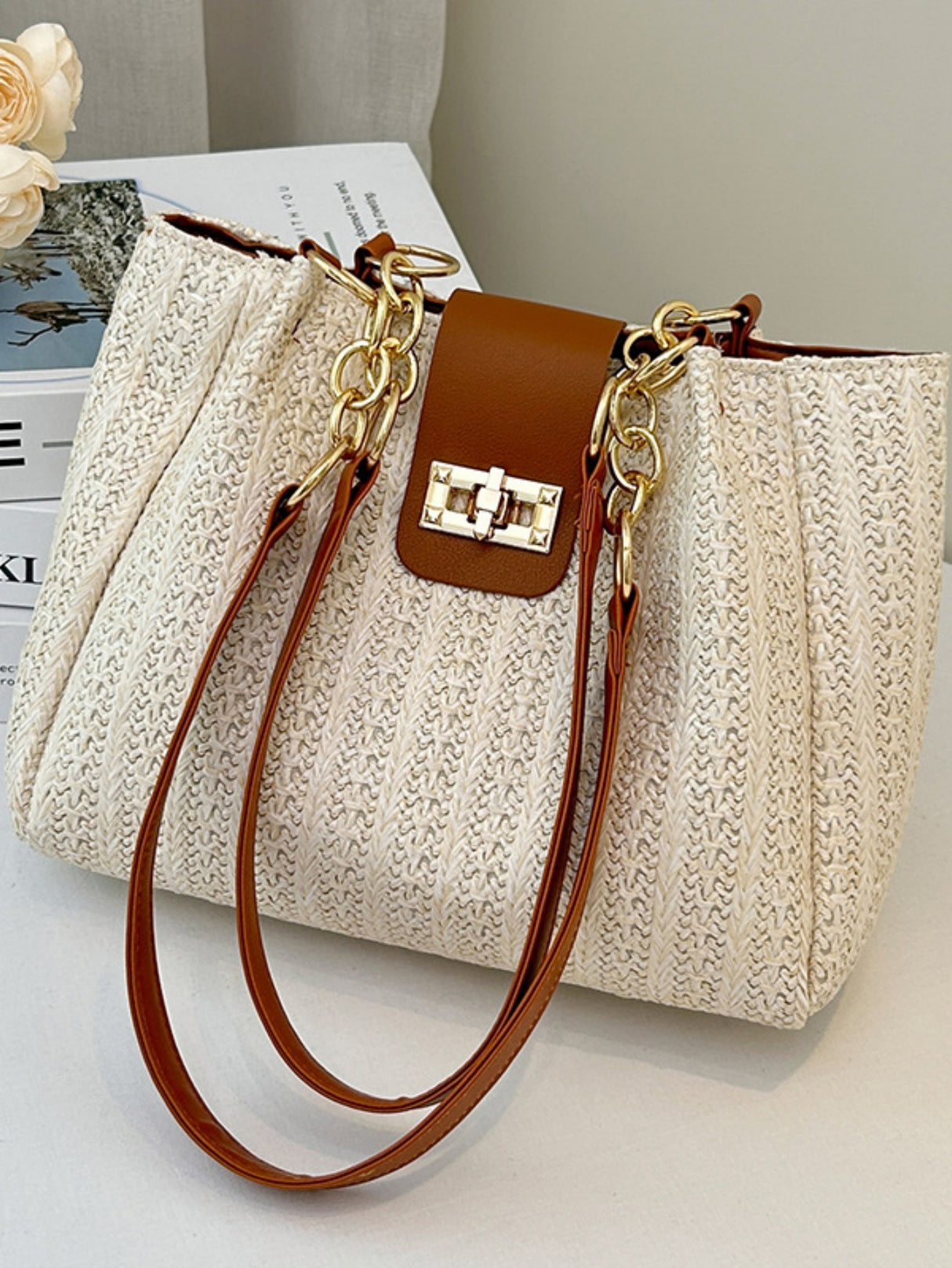 Holiday Straw Tote Bag