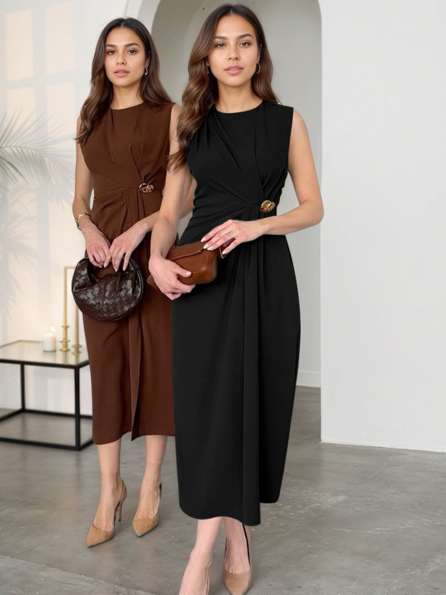 Slits Sleeveless Commuting Midi Dresses