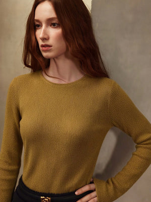 One-piece Seamless Crew Neck Pullover Sweater