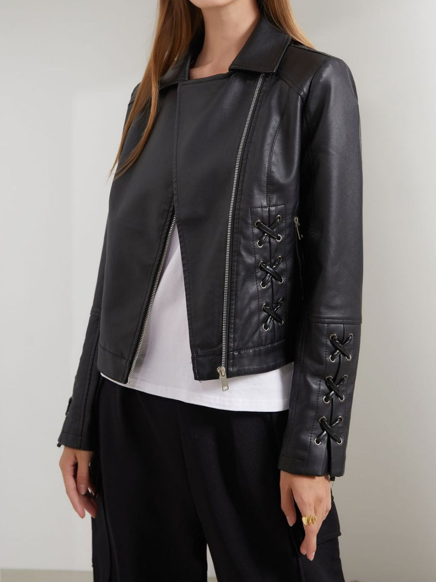 Weaving Bandage Leisure Leather Jacket