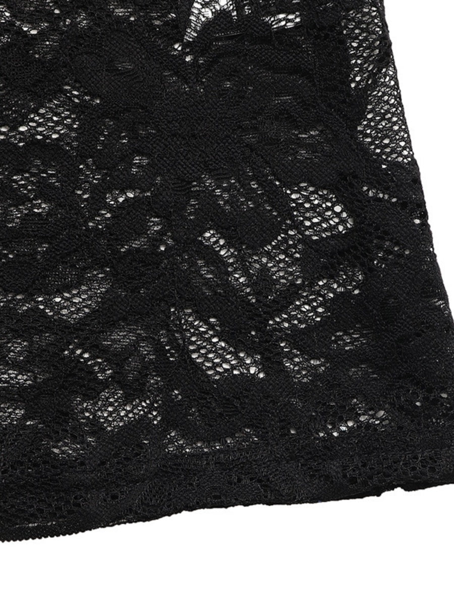 Lace Splicing Color-blocked Collar Slim-fit Hip-hugging Maxi Dresses