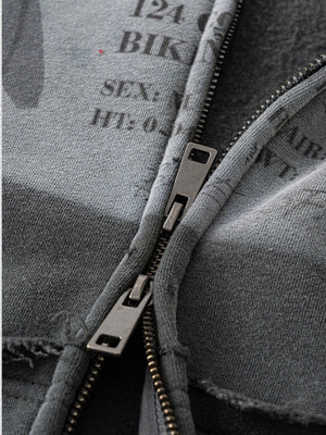 Distressed Washed Printed Hoodies Cardigan