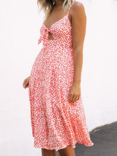 Bow Cutout Strap Buttons Backless Maxi Dresses