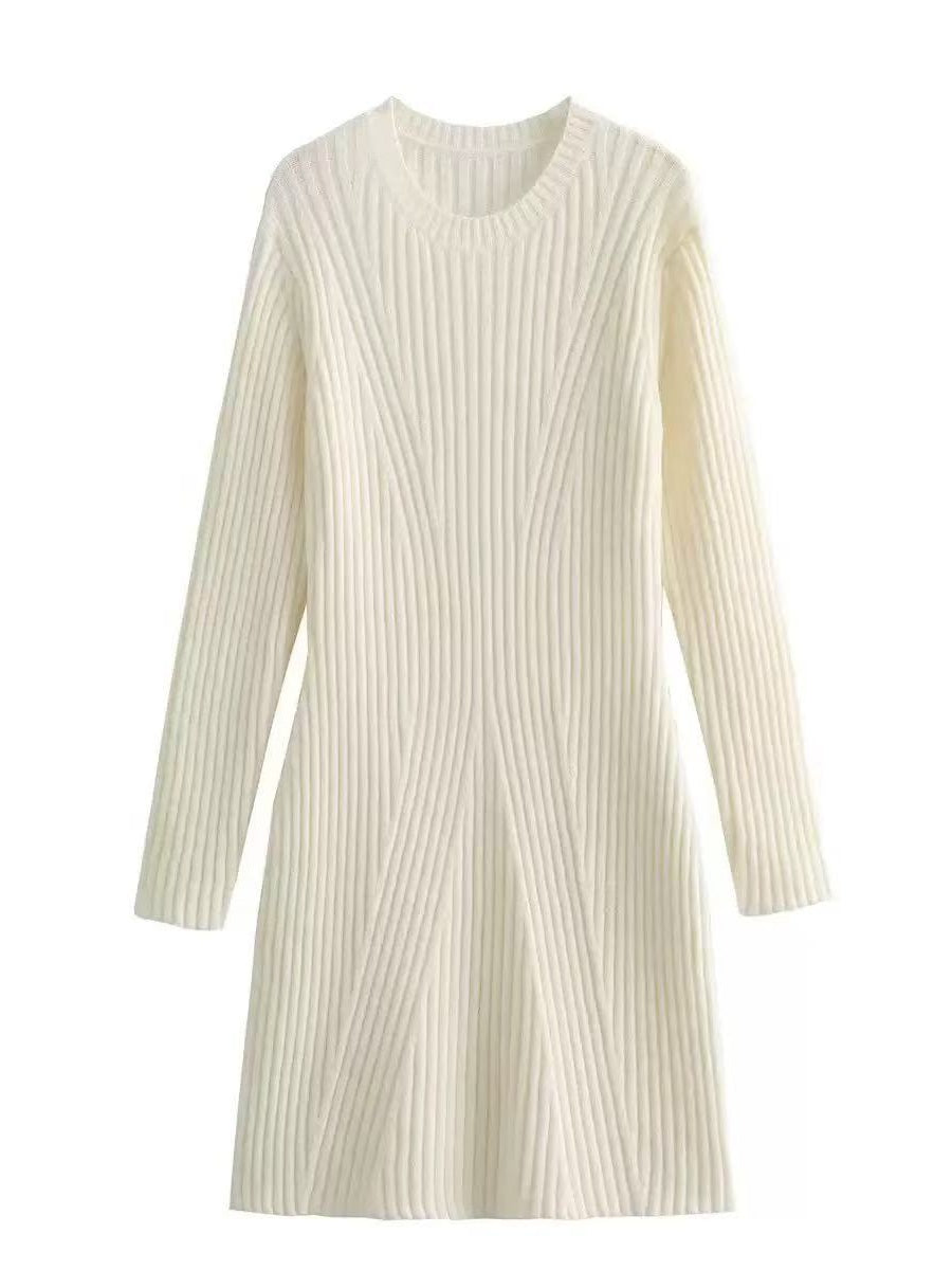 High-neck Solid Color Knitted Short Dress