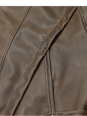 Retro Locomotive Cleanfit Deconstruction Splicing Leather Jacket