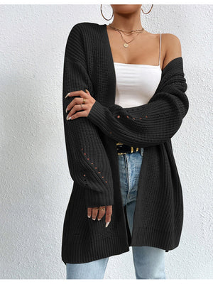 Liber Autumn Women's Color Plain stitch Mid-length Cardigans Coat
