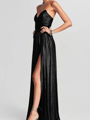 Slit Sleeveless Crimp Evening Dress Maxi Dresses