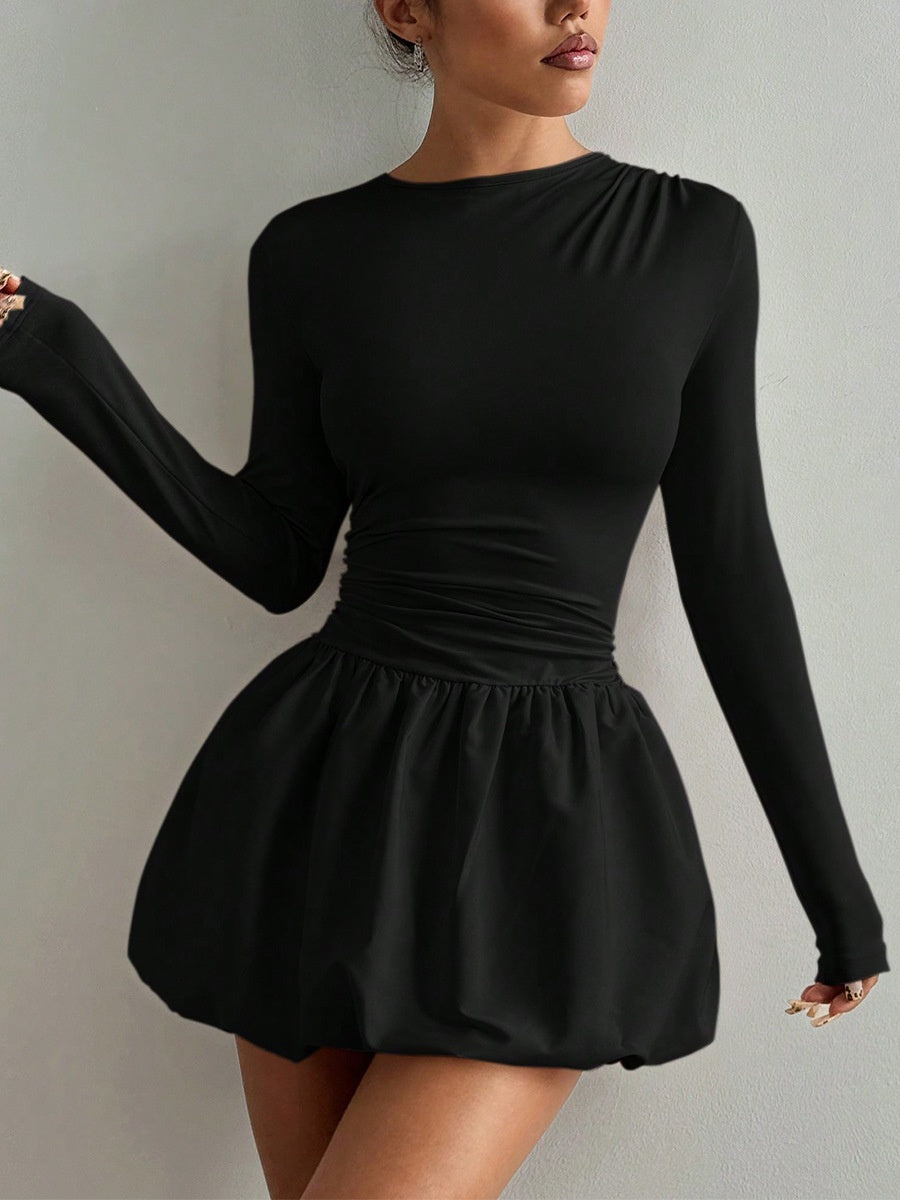 Liber Summer Women's Waist, Splicing Solid Color Mini&Short Dresses