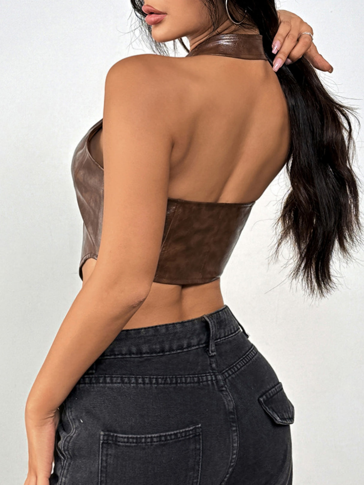 PU Leather Halter Neck Strap Tube Top