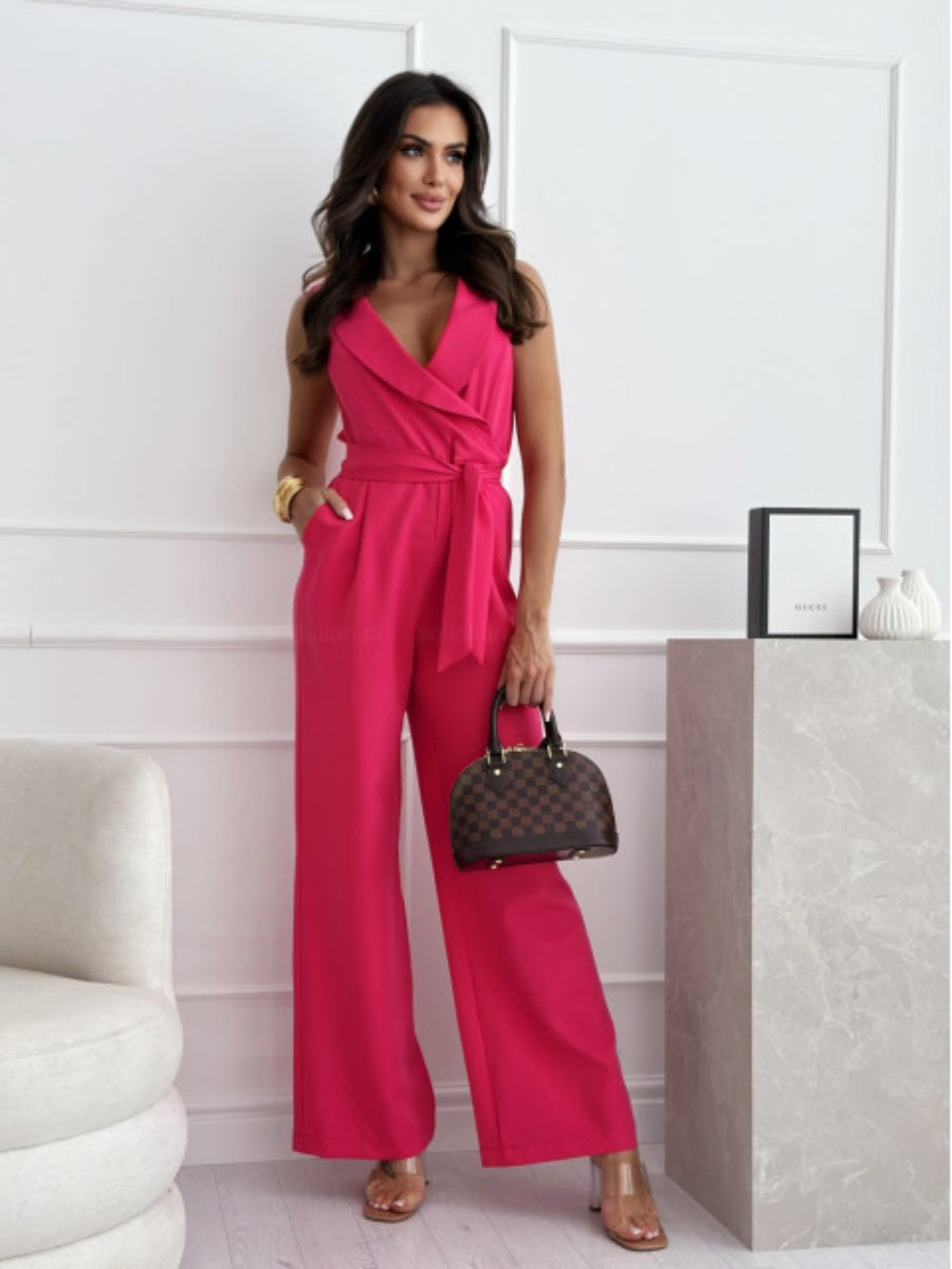 V-neck High-waisted Jumpsuit With A Fitted Waist And Tie