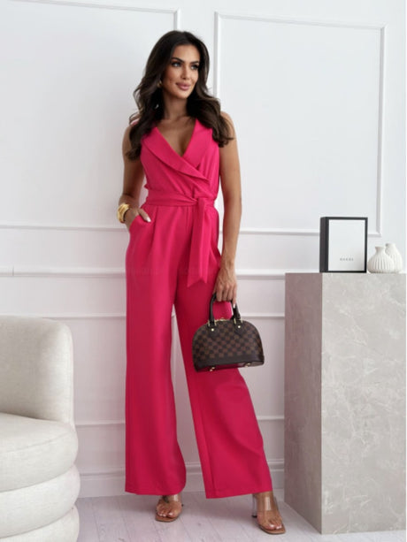 V-neck High-waisted Jumpsuit With A Fitted Waist And Tie