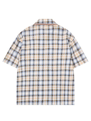 Cartoon Embroidery Plaid Loose-fit Shirts