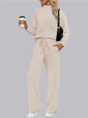 Sports Casual Suit Long-sleeved Pullover Sweatshirt Wide-leg Pants 2-piece Sets