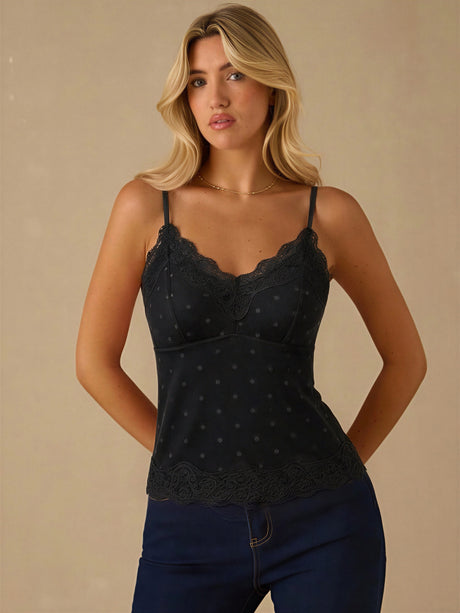 Polka Dot Mesh Lace Patchwork Camisole