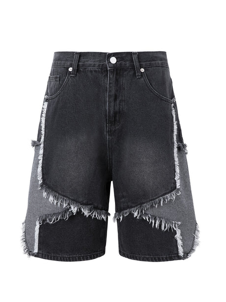 Five-pointed Star Patchwork Loose-fit Straight-fit Denim Mid-length Pants Shorts