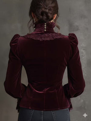 Chemises à col roulé à manches longues en dentelle de velours