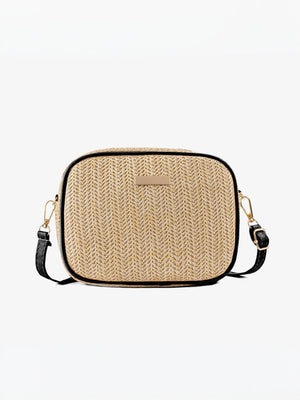 Holiday Straw Woven Oval Crossbody Bag