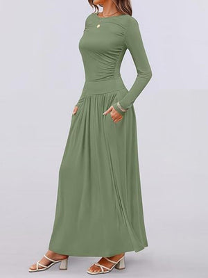 Liber Spring Women's Pocket Solid Color Maxi Dresses