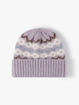Gestreifte Jacquard-Mütze mit Umschlag, dick gestrickte Wintermütze, mit Thermofleece gefüttert, Einheitsgröße