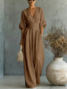 Waist-cinching V-neck Elegant Women's Jumpsuit