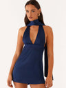 Printed Halter Neck Deep V Backless Mini&Short Dresses