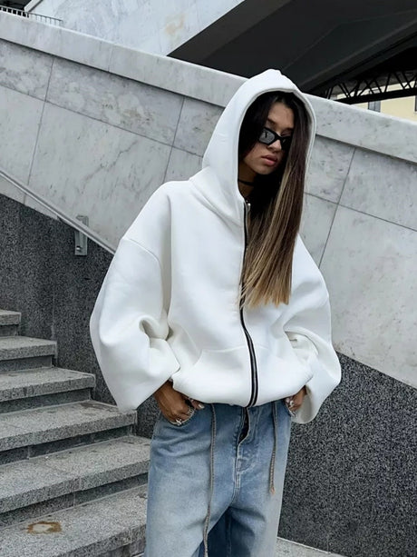 Liber Autumn women's clothing letter zipper Loose Hooded printed cardigan sweatshirt