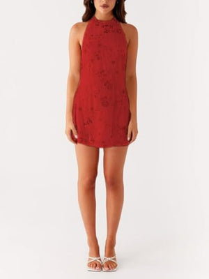 Sequin Beads Halter Neck And Backless Sweet Mini&Short Dresses