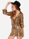 Combinaison moulante à sequins, col en V, manches longues