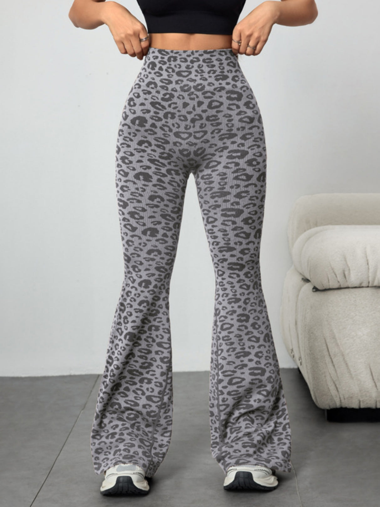 Leopard Print Abdominal Tightening And Buttock Lifting Flared Pants Fitness Exercise Pants