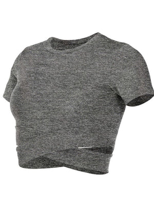 Cross Neck Tight-fitting Shorts Exercise And Fitness Yoga Short-sleeved T-shirt