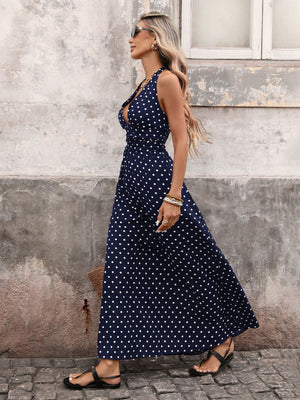 Halter V-neck Polka Dots Vacation Retro Maxi Dresses