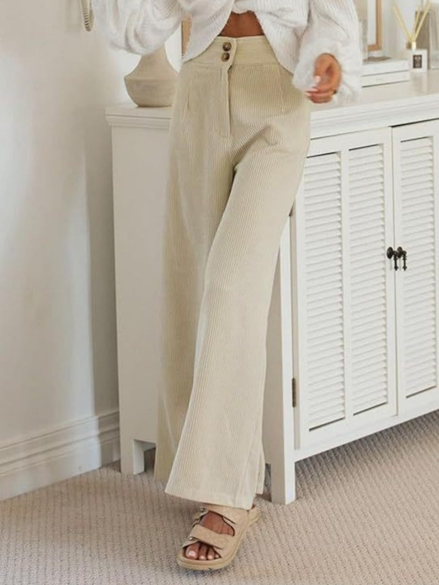 Basic Corduroy Double Buttons Stretch Leisure Straight-leg Trousers