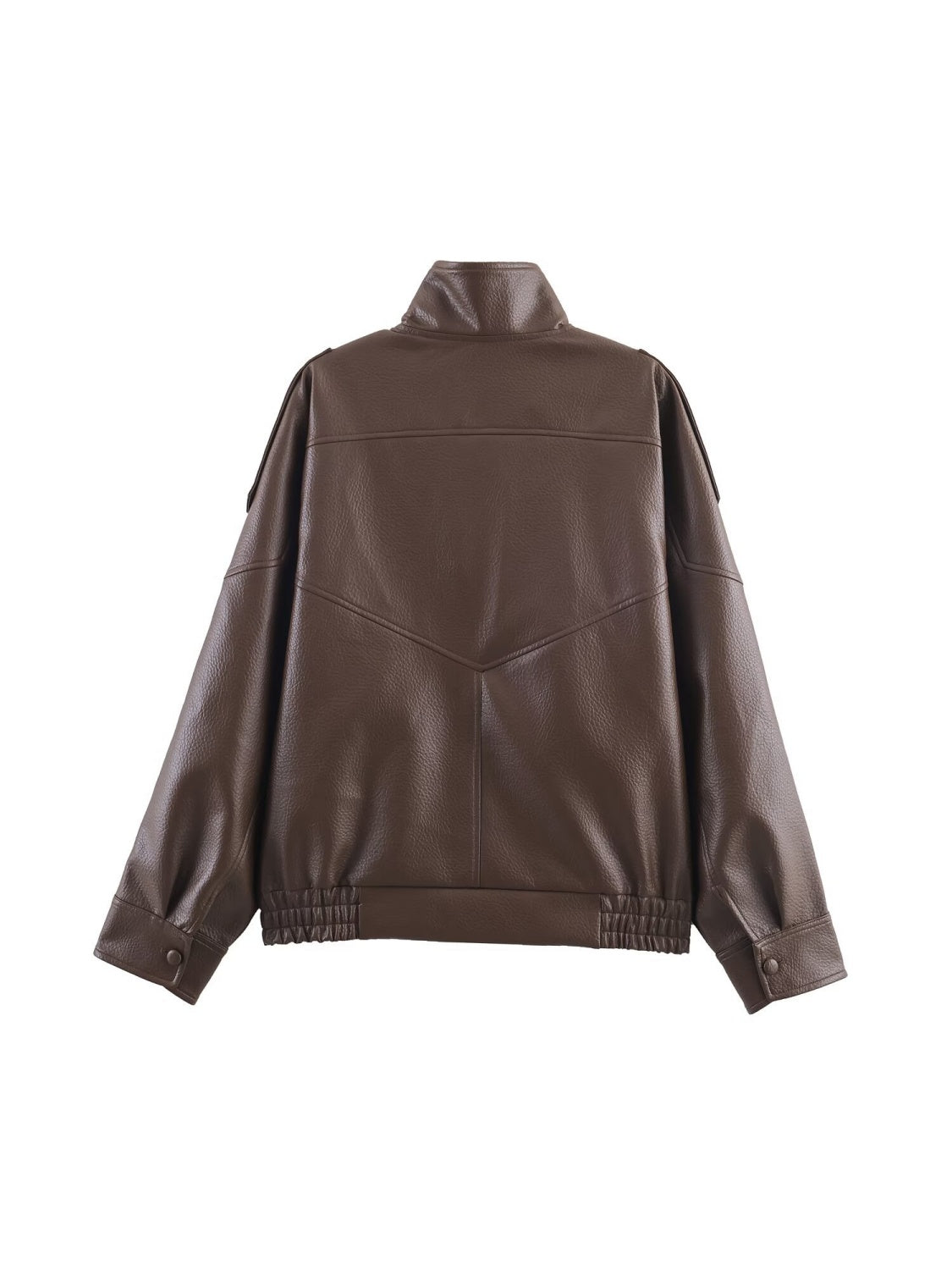 Pocket Stand-up Collar Faux Leather Jacket