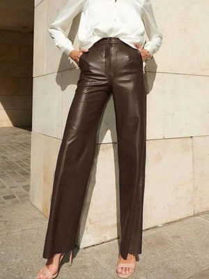 Leather Stitching High-waisted Hip Lift Straight-leg Pants Pants