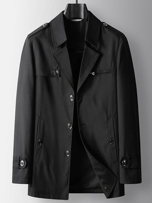 Business Notch-Lapel Single-Breasted Mid-Length Trench Coat