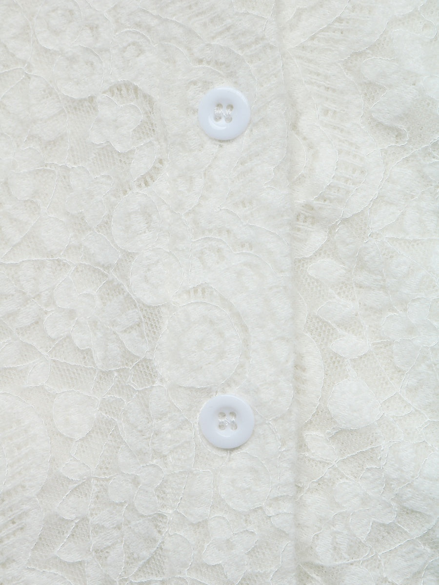 Lace Jacquard Buttons Solid Color Blouse&Shirts
