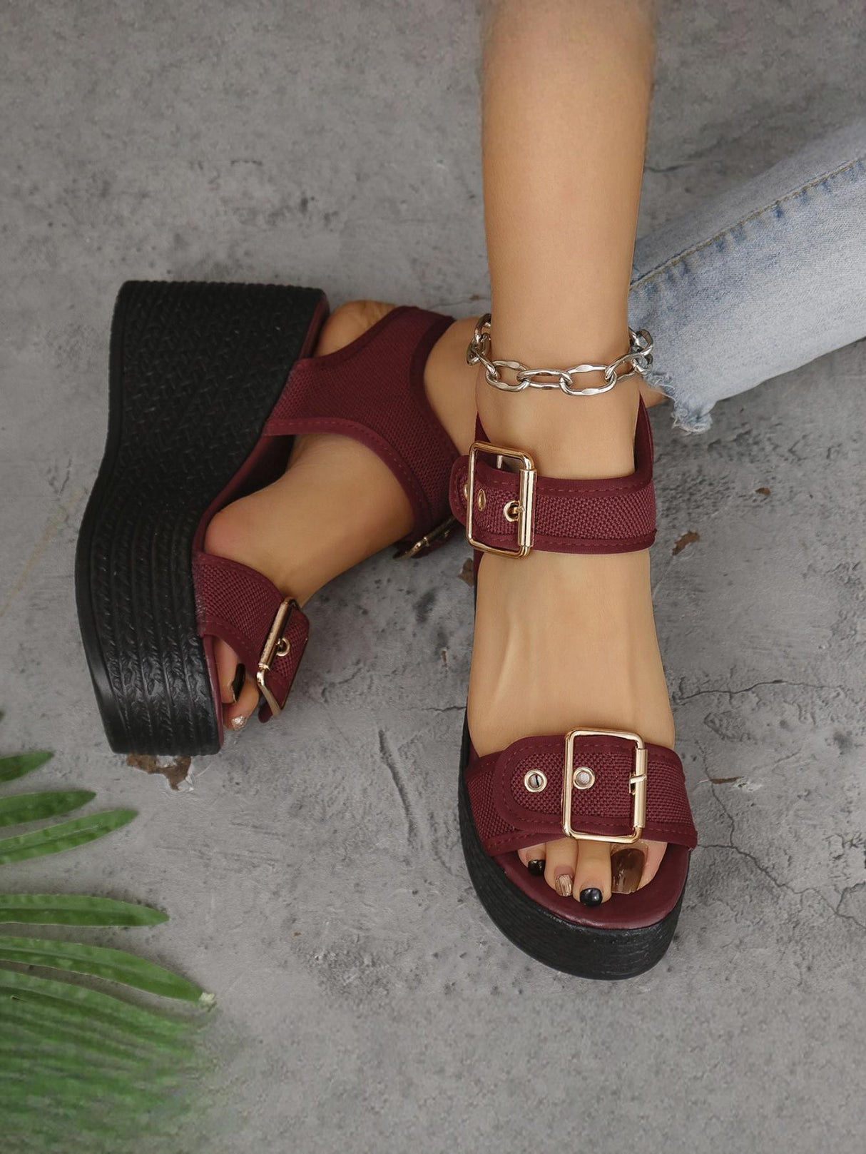 Metal Buckle Vacation Wedge Platform Sandals