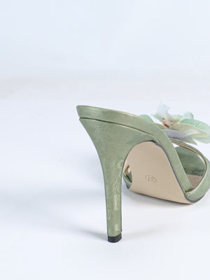 Emerald Green Three-dimensional Floral High-heeled Sandals