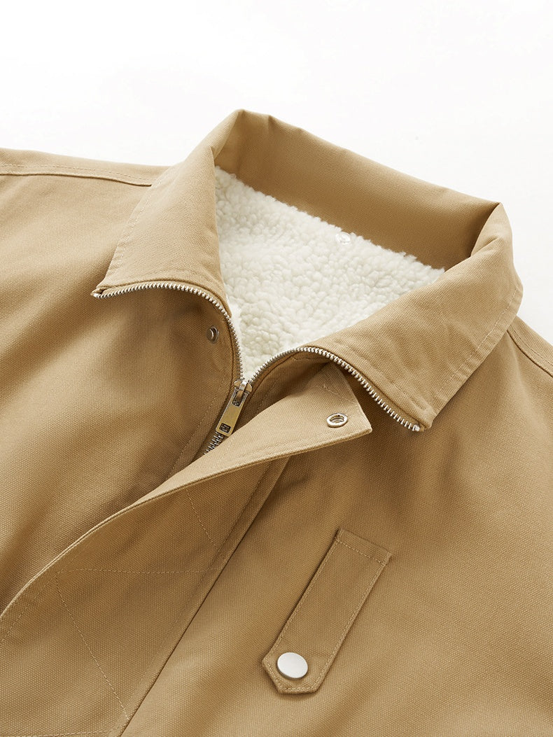 Removable Lapel Plush Contrasting Colors Jackets Coat