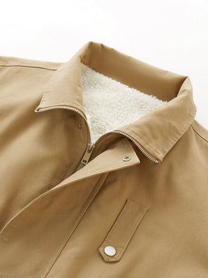 Removable Lapel Plush Contrasting Colors Jackets Coat