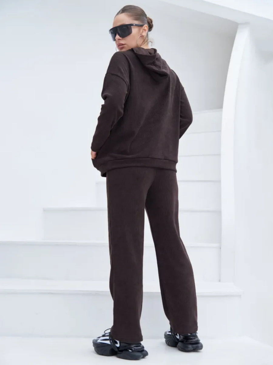 Liber Autumn women's hooded solid color sweatshirt long sleeve two-piece suit