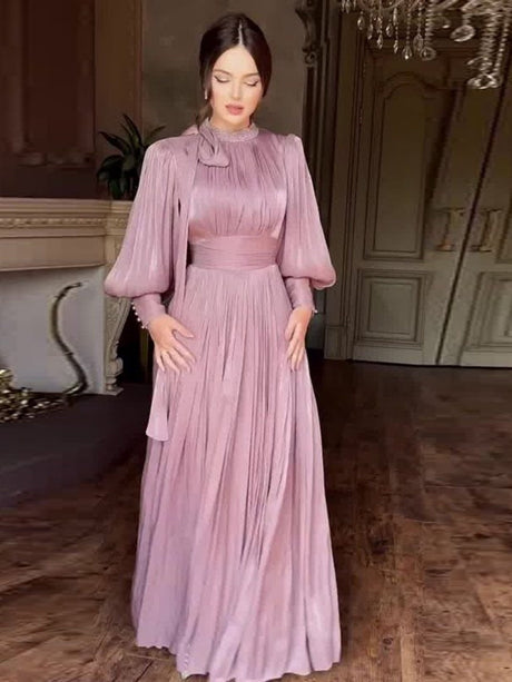 Balloon Sleeve Rhinestone-studded Waist Banquet Maxi Dresses