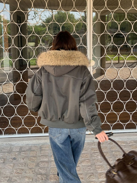 Jackets Fleece Lined With Fur Collar Hooded Loose Leisure Cotton Clothes