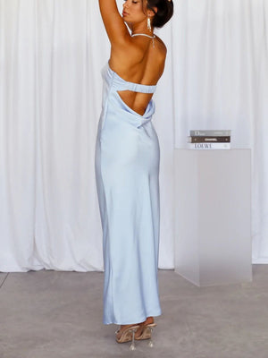 Bandeau Elasticity Backless Knitting Satin Sexy Maxi Dresses