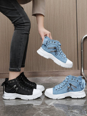 Heart Zipper Denim High-Top Casual Sneakers
