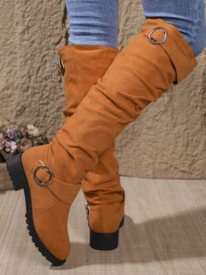 Pleated High Boots With Buckle