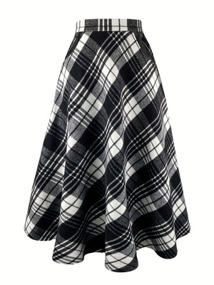 Plaid Woolen Cloth Big Pocket Long Umbrella Skirt Commuting Skirts