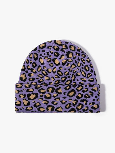 Leopard Jacquard Beanie, Thick Knit Winter Hat with Ear Coverage, Warm Fleece-Lined, One Size
