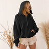 Women's Autumn/Winter Solid Color Half-Zip Long-Sleeve Kangaroo Pocket Hooded Sweatshirt