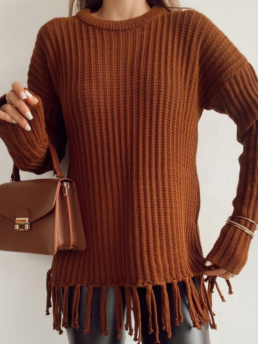 Thickened Loose Tassel Solid Color Knitting Sweaters